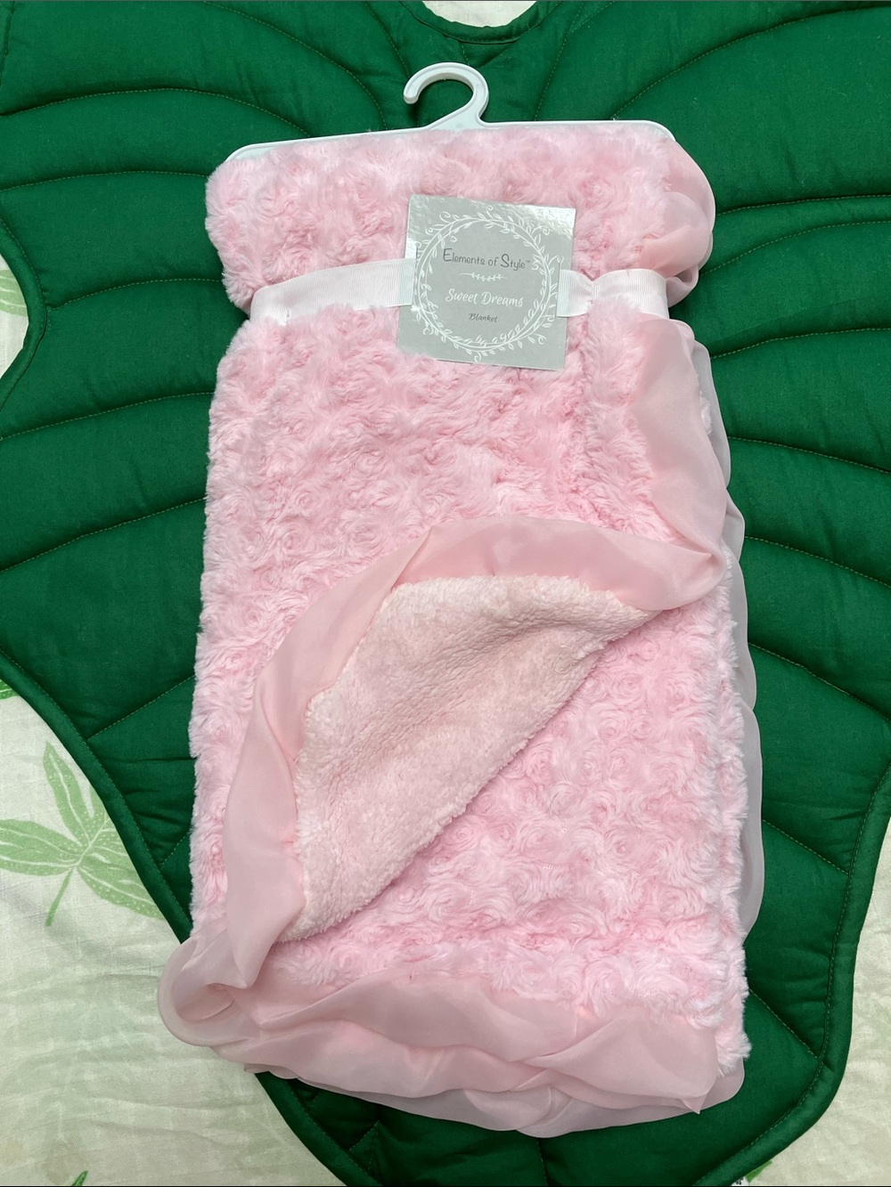 NWT pink rosettes baby blanket with sheer lace tulle trim.
